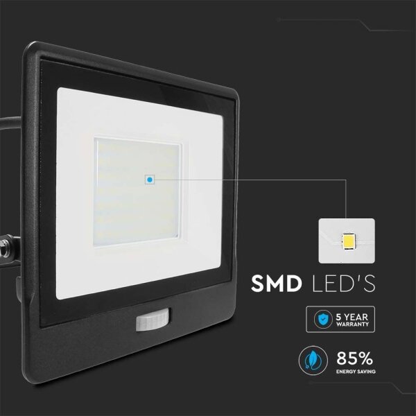 Riflettore LED con sensore LED/50W/230V 6500K IP65 nero