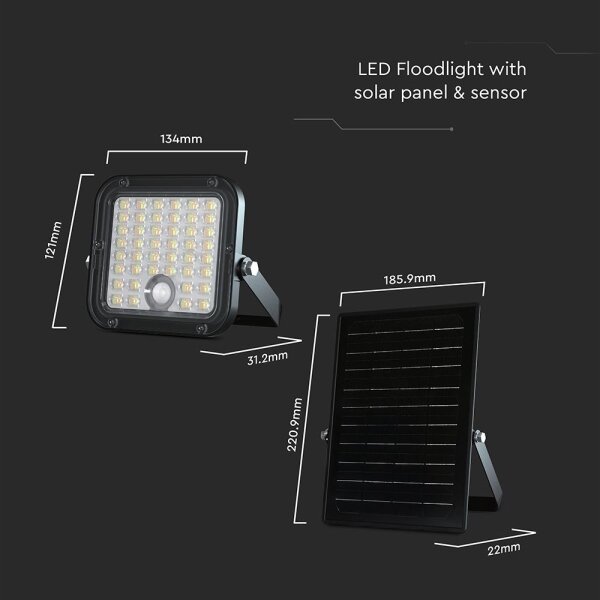 Faretto solare LED dimmerabile 10W 3,7V 4000/6000K IP65 con sensore + DO