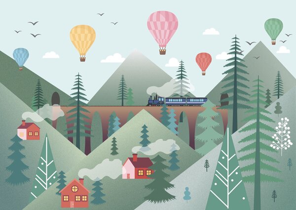 Carta da parati Treno che attraversa una foresta, Carta da parati per Bambini, Carta da parati popolare, u94615 - Tapeko.it