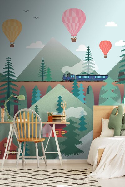 Carta da parati Treno che attraversa una foresta, Carta da parati per Bambini, Carta da parati popolare, u94615 - Tapeko.it