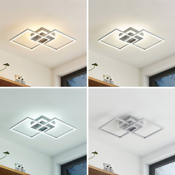 Plafoniera a LED Fjardo Lindby, dimmerabile, Alluminio / Grigio / Zincato, Soggiorno / Sala da pranzo, Alluminio, Moderno, Plafoniera LED