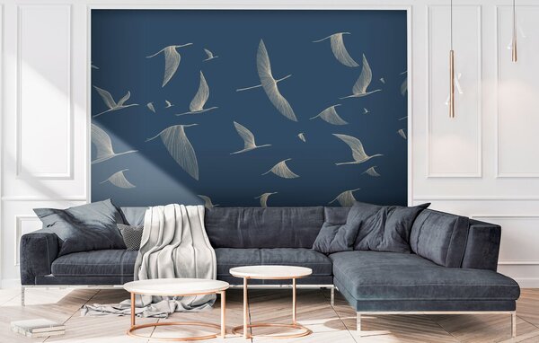 Carta da parati Leggeri uccelli astratti su sfondo blu, Carta da parati Animali, Carta da parati Uccelli, u94616 : Uwalls.it