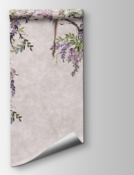 Carta da parati Pittura di un albero con fiori viola, Carta da parati Floreale, Carta da parati popolare, u94621 - Tapeko.it