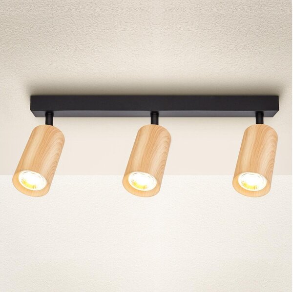 Brilagi - Faretto SELE 3xGU10/30W/230V nero/decorazioni in rovere