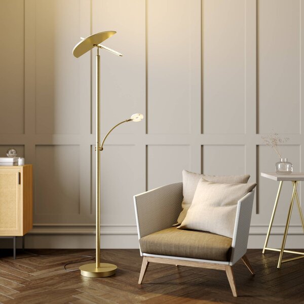 Lampada da terra con luce lettura Anniki Lucande, dimmerabile, Ottone / Oro, Soggiorno / Sala da pranzo, Metallo, Moderno, Lampada LED da terra