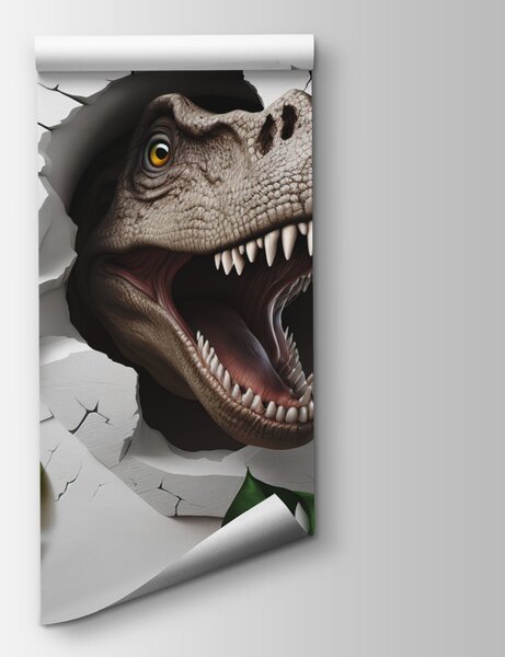 Carta da parati Testa di dinosauro che esce da un buco nel muro, Carta da parati 3d, Carta da parati popolare, u94772 - Tapeko.it