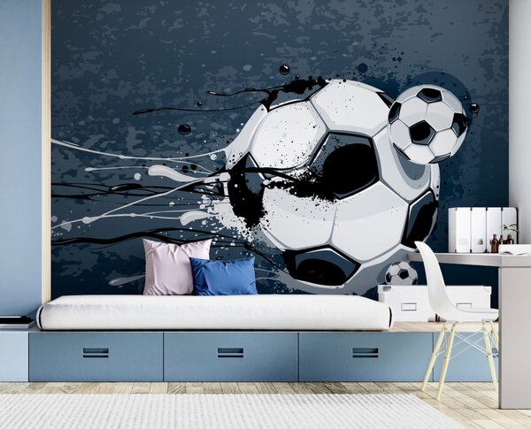 Carta da parati Pallone da calcio con schizzi di vernice, Carta da parati per Bambini, Carta da parati popolare, u95009 - Tapeko.it