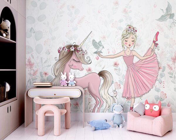 Carta da parati Unicorno e una ragazza, Carta da parati per Bambini, Carta da parati popolare, u95007 - Tapeko.it