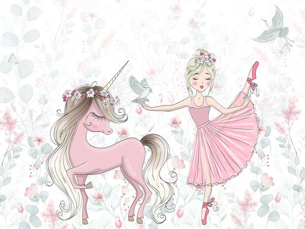 Carta da parati Unicorno e una ragazza, Carta da parati per Bambini, Carta da parati popolare, u95007 - Tapeko.it