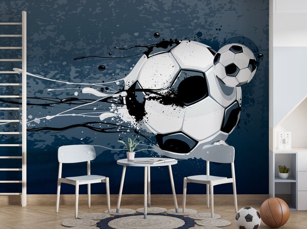 Carta da parati Pallone da calcio con schizzi di vernice, Carta da parati per Bambini, Carta da parati popolare, u95009 - Tapeko.it