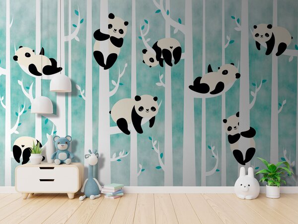 Carta da parati Panda su un albero, Carta da parati per Bambini, Carta da parati popolare, u95025 - Tapeko.it