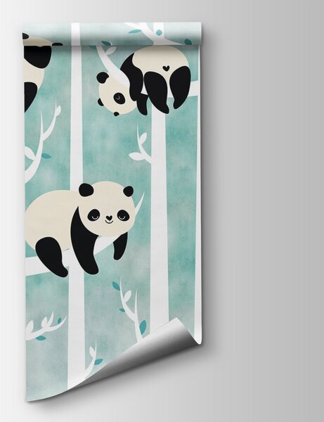 Carta da parati Panda su un albero, Carta da parati per Bambini, Carta da parati popolare, u95025 - Tapeko.it