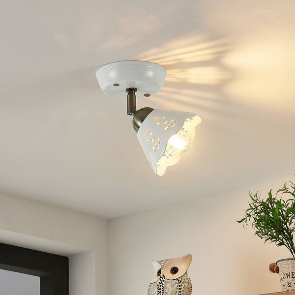 Lindby Efgenia faretto, 1 luce Lindby, dimmerabile, Bianco / Opale, Soggiorno / Sala da pranzo, Ceramica, Campagna / Rustiche, Faretto