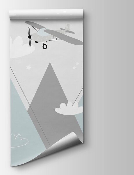 Carta da parati Sfondo con aerei e montagne, Carta da parati per Bambini, Carta da parati popolare, u95044 - Tapeko.it