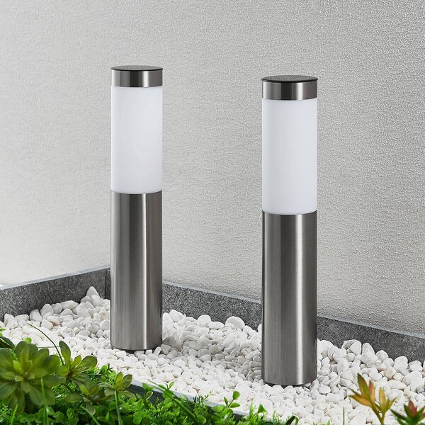 Lindby Sirita lampada LED solare con picchetto, set da 2, Alluminio / Grigio / Zincato, Acciaio Inox, Moderno, Lampade solari