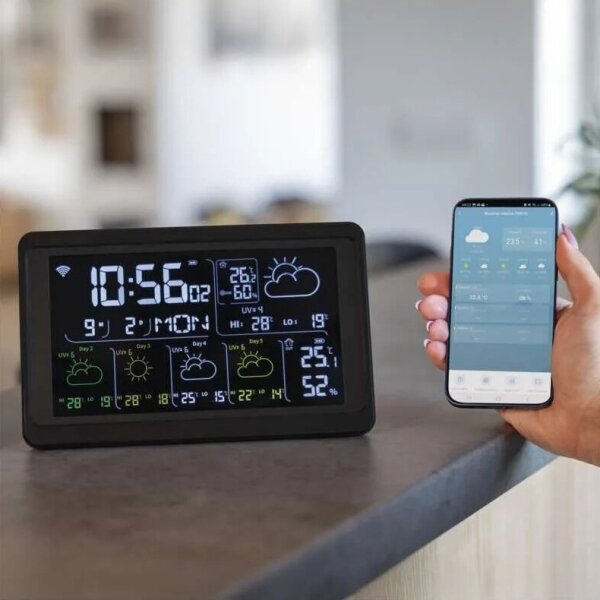 Stazione meteo con display LCD GoSmart 230V/3xAAA Wi-Fi Tuya nero