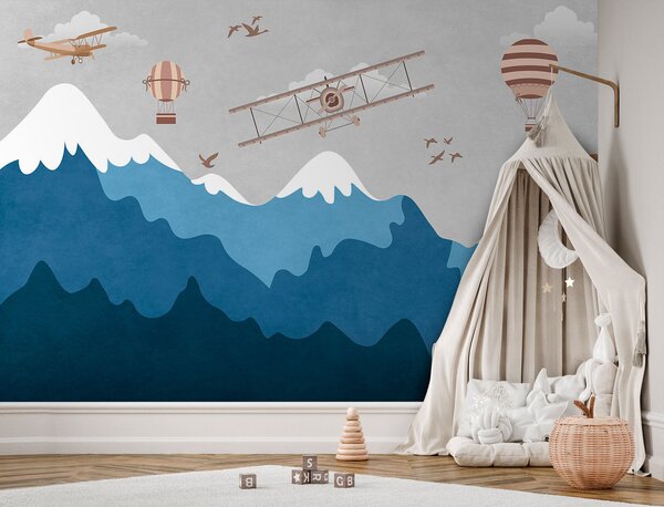 Carta da parati Aereo in volo sulle montagne, Carta da parati per Bambini, Carta da parati popolare, u95092 - Tapeko.it