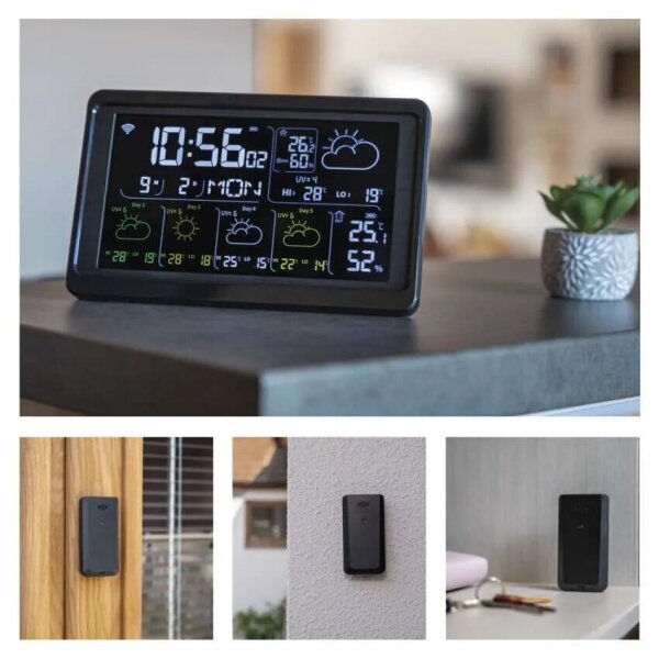 Stazione meteo con display LCD GoSmart 230V/3xAAA Wi-Fi Tuya nero