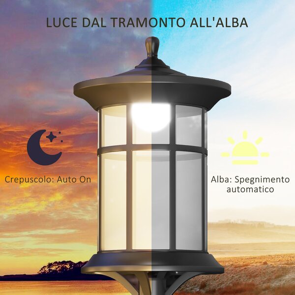 Outsunny Lampione Solare da Giardino Alto 184cm con Luce LED Bianco Freddo e IP44, Nero|Aosom
