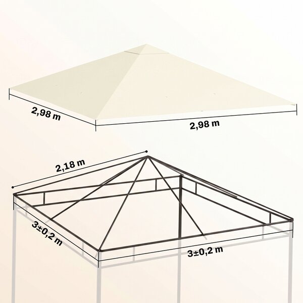Outsunny Copertura per Gazebo 3x3 m da Giardino con 8 Fori di Drenaggio, in Tessuto Oxford 600D, Bianco Crema