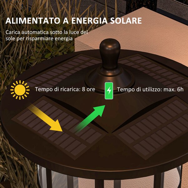 Outsunny Lampione Solare da Giardino Alto 184cm con Luce LED Bianco Freddo e IP44, Nero|Aosom