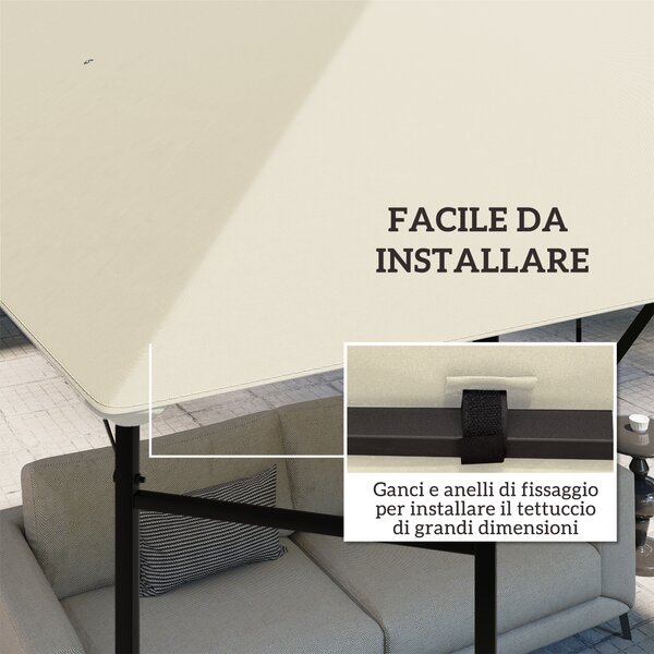 Outsunny Copertura per Gazebo 3x3 m da Giardino con 8 Fori di Drenaggio, in Tessuto Oxford 600D, Bianco Crema