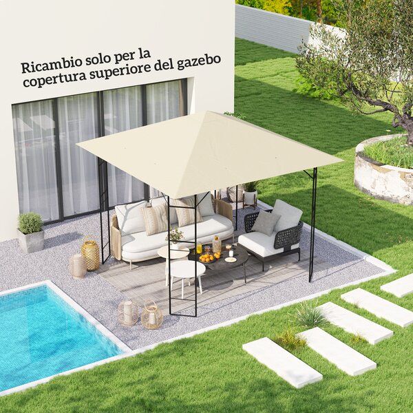 Outsunny Copertura per Gazebo 3x3 m da Giardino con 8 Fori di Drenaggio, in Tessuto Oxford 600D, Bianco Crema