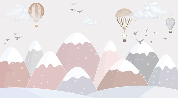 Carta da parati Mongolfiera in volo sulle montagne, Carta da parati per Bambini, Carta da parati popolare, u95232 - Tapeko.it