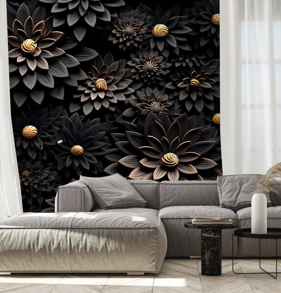 Carta da parati Fiori neri con effetto 3D, Carta da parati 3D, Carta da parati Fiori 3D, u95249 : Uwalls.it