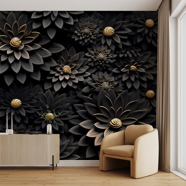Carta da parati Fiori neri con effetto 3D, Carta da parati 3D, Carta da parati Fiori 3D, u95249 : Uwalls.it