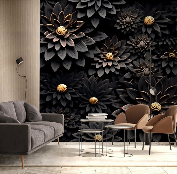 Carta da parati Fiori neri con effetto 3D, Carta da parati 3D, Carta da parati Fiori 3D, u95249 : Uwalls.it