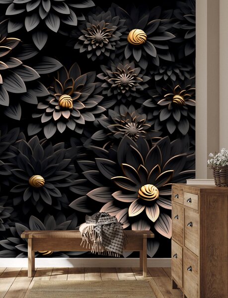 Carta da parati Fiori neri con effetto 3D, Carta da parati 3D, Carta da parati Fiori 3D, u95249 : Uwalls.it