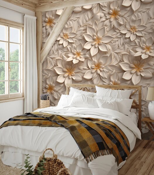 Carta da parati Scattering di fiori bianchi con effetto 3D, Carta da parati 3D, Carta da parati Fiori 3D, u95251 : Uwalls.it