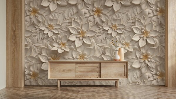 Carta da parati Scattering di fiori bianchi con effetto 3D, Carta da parati 3D, Carta da parati Fiori 3D, u95251 : Uwalls.it