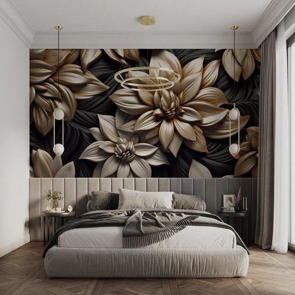 Carta da parati Fiori neri con effetto 3D, Carta da parati 3D, Carta da parati Fiori 3D, u95252 : Uwalls.it