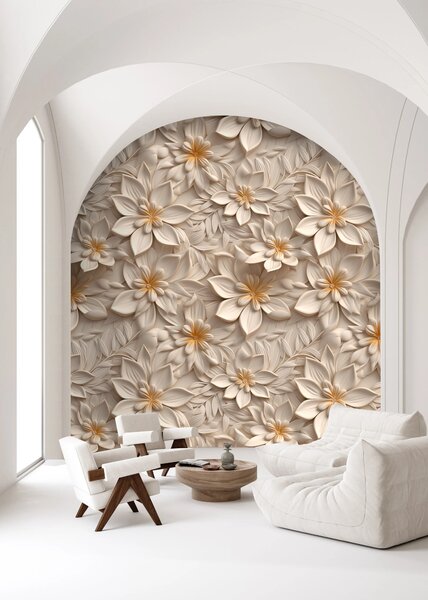 Carta da parati Scattering di fiori bianchi con effetto 3D, Carta da parati 3D, Carta da parati Fiori 3D, u95251 : Uwalls.it