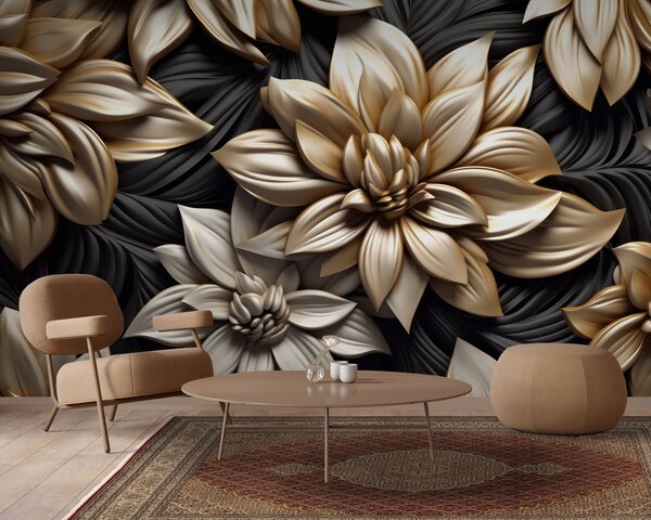 Carta da parati Fiori neri con effetto 3D, Carta da parati 3D, Carta da parati Fiori 3D, u95252 : Uwalls.it