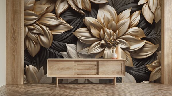 Carta da parati Fiori neri con effetto 3D, Carta da parati 3D, Carta da parati Fiori 3D, u95252 : Uwalls.it