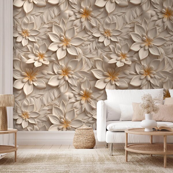 Carta da parati Scattering di fiori bianchi con effetto 3D, Carta da parati 3D, Carta da parati Fiori 3D, u95251 : Uwalls.it