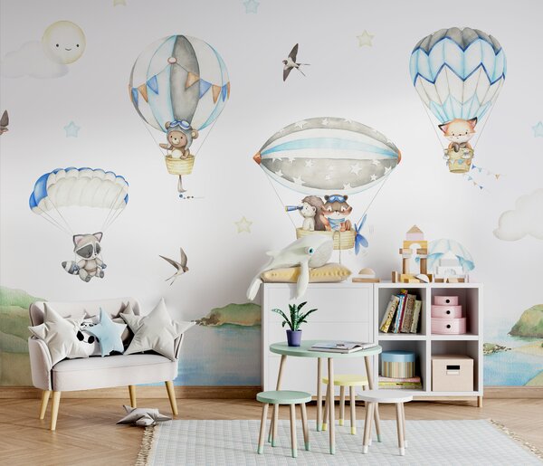 Carta da parati Animali con paracadute e palloncini, Carta da parati per Bambini, u95349 : Uwalls.it