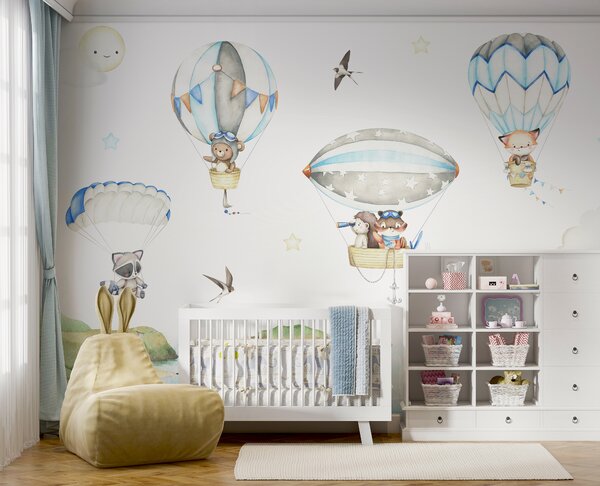 Carta da parati Animali con paracadute e palloncini, Carta da parati per Bambini, u95349 : Uwalls.it