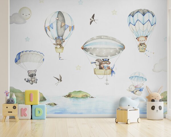 Carta da parati Animali con paracadute e palloncini, Carta da parati per Bambini, u95349 : Uwalls.it