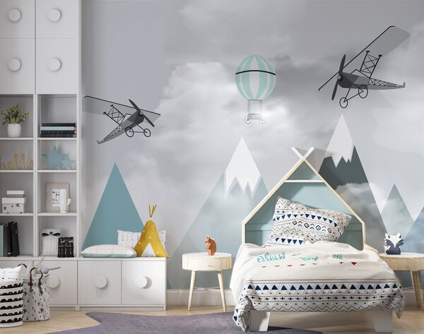 Carta da parati Montagne, aerei, palloncini, Carta da parati per Bambini, Carta da parati per Ragazzo, u95370 : Uwalls.it