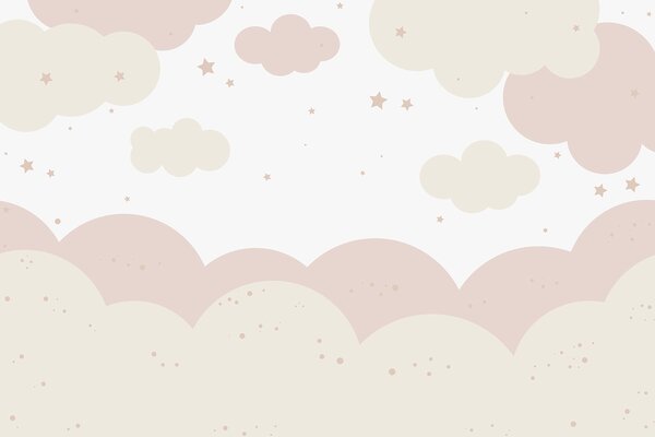 Carta da parati Nuvole e stelle rosa e bianche, Carta da parati per Bambini, Carta da parati popolare, u95398 - Tapeko.it