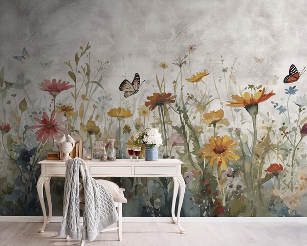 Carta da parati Fiori e farfalle dell'acquerello, Carta da parati Natura, u95406 : Uwalls.it