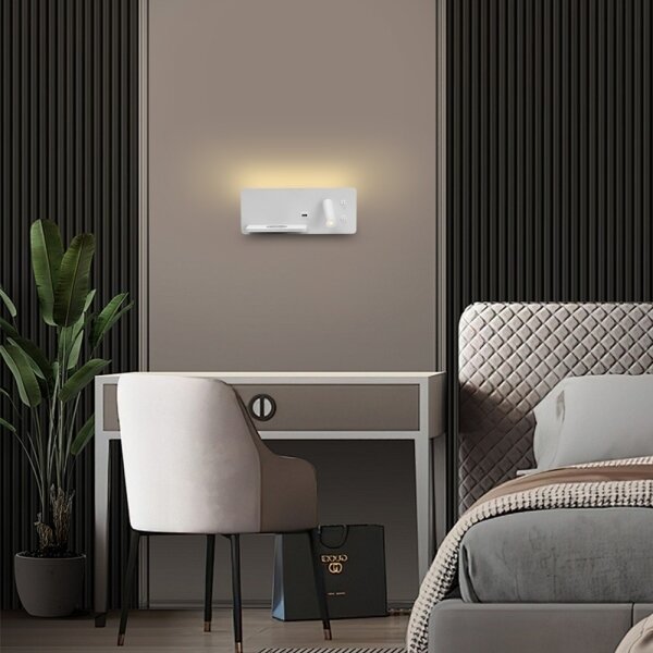 Immax 08286L-LED Applique con ripiano, USB e ricarica wireless LED/3W/230V + LED/3W