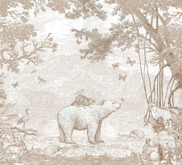 Carta da parati Orso e animali in una foresta, Carta da parati per Bambini, Carta da parati popolare, u95425 - Tapeko.it