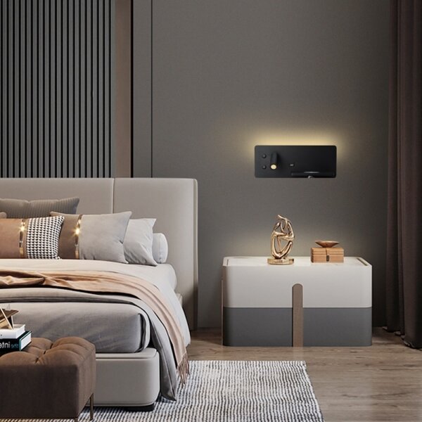 Immax 08287L-LED Applique con ripiano, USB e ricarica wireless LED/3W/230V + LED/3W