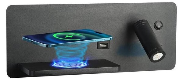 Immax 08288L-LED Applique con ripiano, USB e ricarica wireless LED/3W/230V + LED/3W