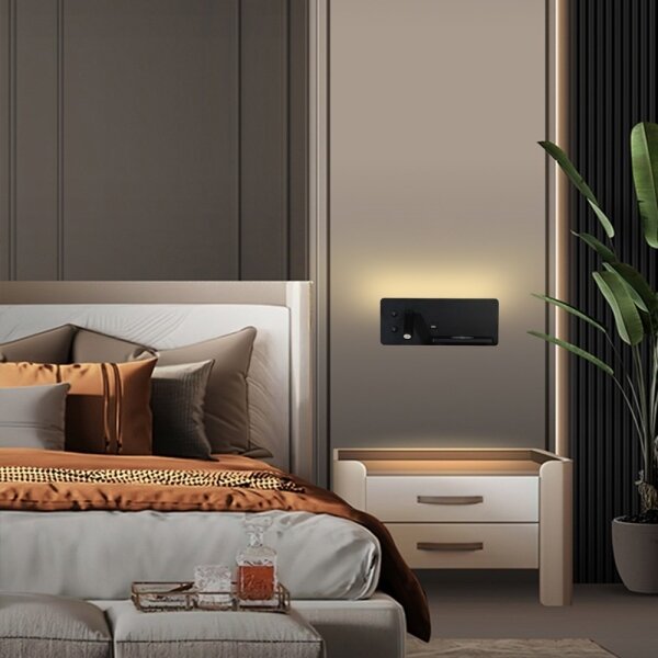 Immax 08287L-LED Applique con ripiano, USB e ricarica wireless LED/3W/230V + LED/3W